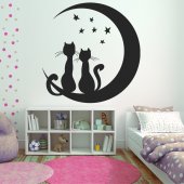 Adesivo Murale gatti luna