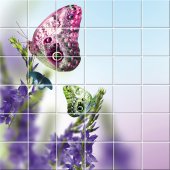 Autocolante Azulejo flores Borboletas