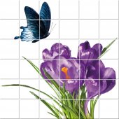 Autocolante Azulejo flores com borboleta
