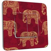 Interrupteur Décoré Double va et vient Motif Oriental Eléphants 1 