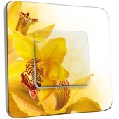 Interrupteur Décoré Poussoir Fleurs jaunes Zoom 2