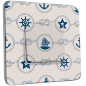 Interrupteur Décoré Poussoir Motif Marin Bleu Abstrait 10