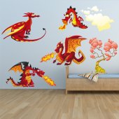 Kit Adesivo Murale bambini 4 draghi