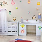 Autocollant Stickers enfant kit 19 hiboux 6 oiseaux