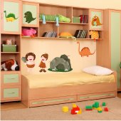 Autocollant Stickers enfant kit 4 dinosaures et couple homme des cavernes