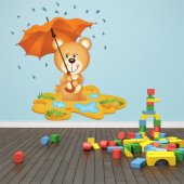 Naklejka ścienna Dla Dzieci - Niedźwiadek z Parasolką