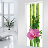 Naklejka na Drzwi - Bambus i Orchidea
