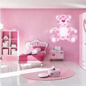 Autocollant Stickers enfant ourson coeur rose