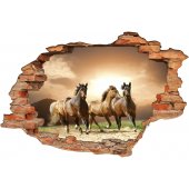 Stickers Trompe l'oeil 3D Chevaux