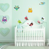 Kit Vinilo decorativo infantil aves búhos