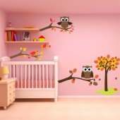 Kit Vinilo decorativo infantil aves con búhos