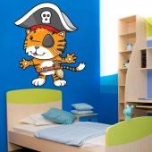 Autocollant Stickers enfant chat capitaine pirates