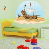 Autocollant Stickers enfant bateau pirate échoué