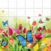 Stickers carrelage fleurs papillons