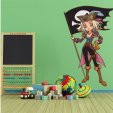 Stickers jeune fille pirate et drapeau