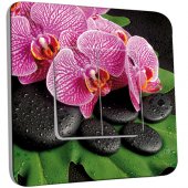 Interrupteur Décoré double va et vient  Galet Orchidée 