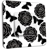 Interrupteur Décoré Double va et vient Roses design Black&White