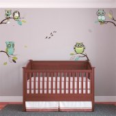 Autocollant Stickers enfant kit 4 branches hiboux