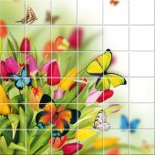 Stickers carrelage fleurs papillons