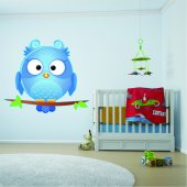 Autocollant Stickers enfant chouette bleue