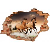 Stickers Trompe l'oeil 3D Chevaux