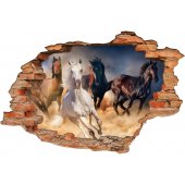 Stickers Trompe l'oeil 3D Chevaux