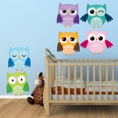 Autocollant Stickers muraux enfant kit 6 hiboux