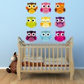 Autocollant Stickers mural enfant kit 9 hiboux 