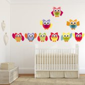 Autocollant Stickers muraux enfant kit 9 hiboux