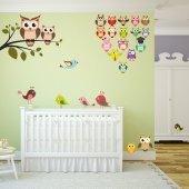 Autocollant Stickers mural enfant kit 19 hiboux 6 oiseaux