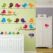 Autocollant Stickers mural  enfant kit 22 oiseaux brache 