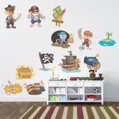 Autocollant Stickers muraux enfant kit 3 pirates et accesoires