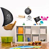 Autocollant Stickers mural enfant kit 6 accessoires pirates