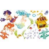 Autocollant Stickers mural enfant kit 3 sirene et tresor