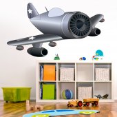 Autocollant Stickers mural enfant avion 