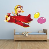 Autocollant Stickers mural enfant jeune aviateur ballons