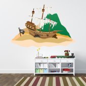 Autocollant Stickers muraux enfant bateau pirate échoué