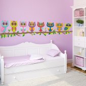 Autocollant Stickers mural enfant branche hiboux