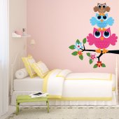 Autocollant Stickers mural enfant branche hiboux