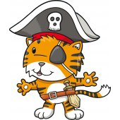 Autocollant Stickers mural enfant chat capitaine pirates