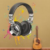 Autocollant Stickers mural ado casque audio note multicolore