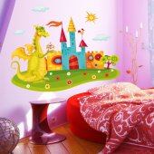 Autocollant Stickers mural enfant chateau dragon