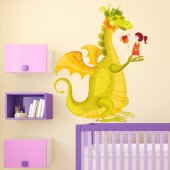 Autocollant Stickers muraux enfant dragon et petite fille