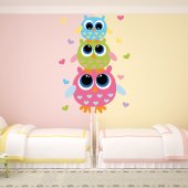 Autocollant Stickers mural enfant hiboux multicolore