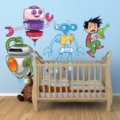 Autocollant Stickers muraux enfant kit 3 robots et enfant