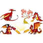 Autocollant Stickers mural enfant kit 4 dragons