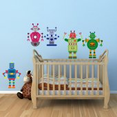 Autocollant Stickers mural enfant kit 5 robots