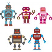 Autocollant Stickers mural enfant kit 5 robots