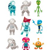 Stickers kit 9 martiens et cosmonautes