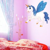 Autocollant Stickers mural enfant licorne aile bleu